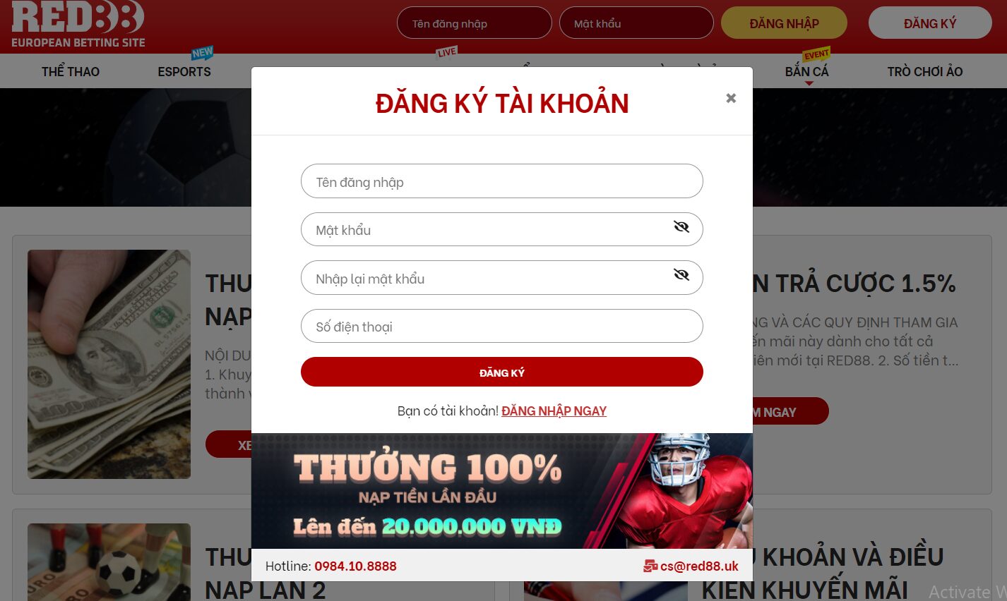 Đăng ký tài khoản tại Red88 dễ dàng